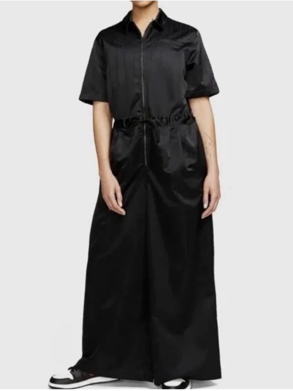 NikeAir Black Short-Sleeve jumpsuit with Drawstring Waist